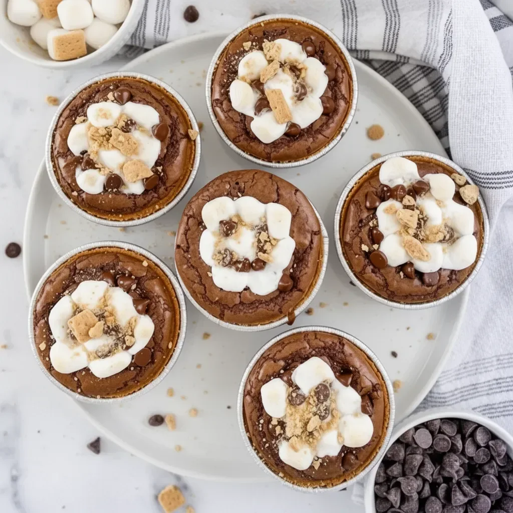 Mini S'mores Pies with chocolate and marshmallows on a graham cracker crust