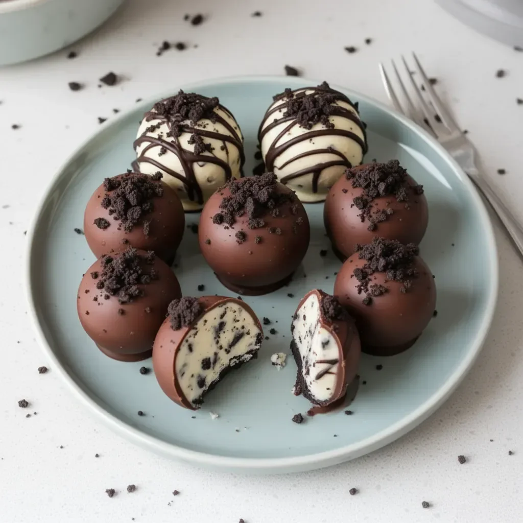 No-bake cookies and cream cheesecake balls on a plate ready to serve