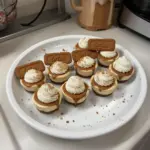 No-bake mini Biscoff cheesecakes topped with caramel and cookie crumbles