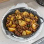 One-Pan Ground Beef and Potatoes dish served in a skillet