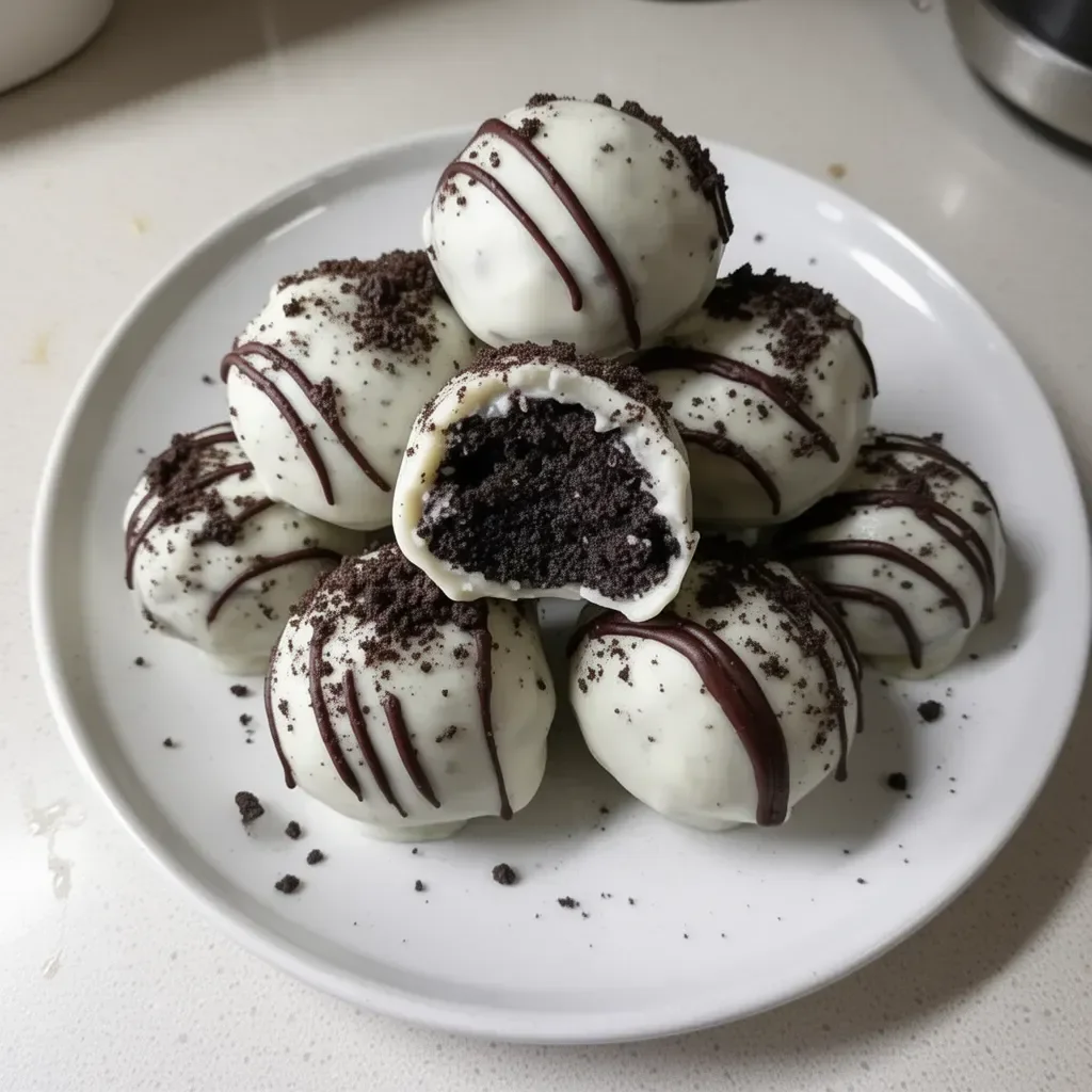 Delicious homemade Oreo Cake Balls drizzled with chocolate