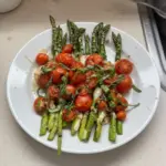 Parmesan Roasted Asparagus dish garnished and ready to serve