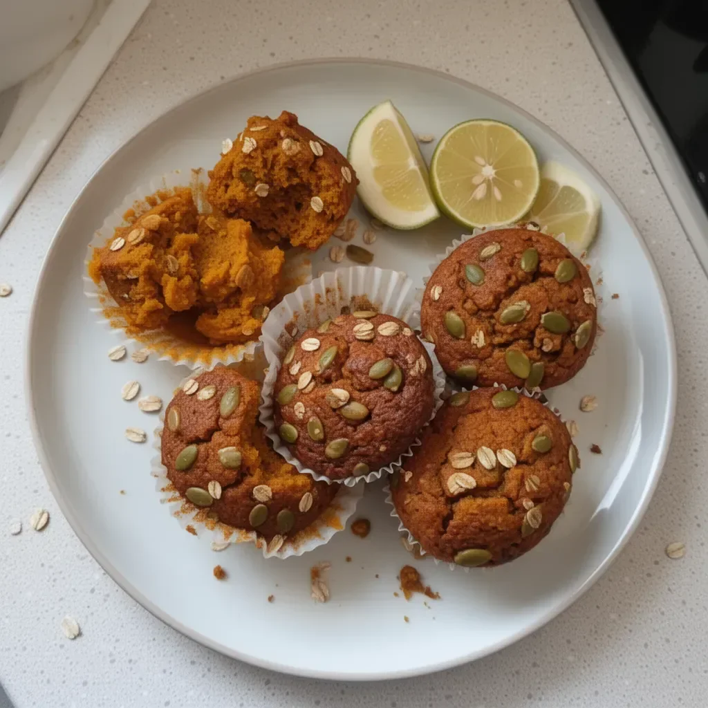Delicious pumpkin and oat muffins baked to perfection.