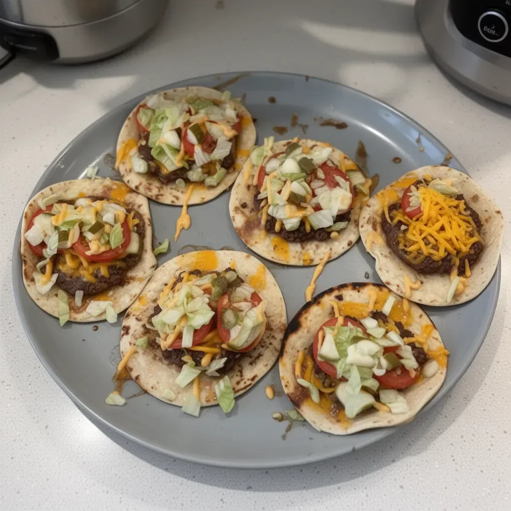 Delicious Smashed Cheeseburger Tacos served with fresh toppings and sauces.