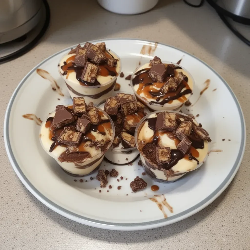 Delicious homemade Snickers Dessert Cups with chocolate and caramel