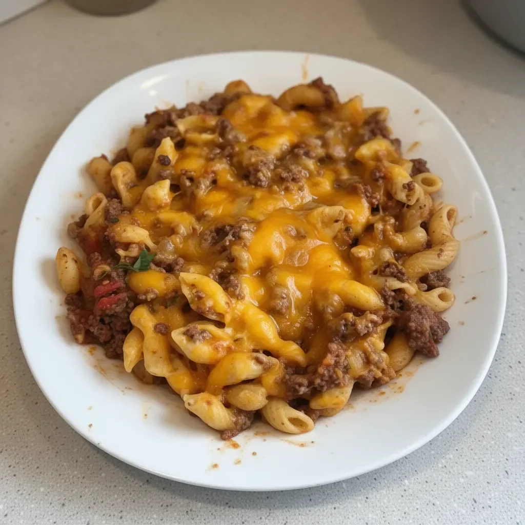 Delicious Taco Pasta Casserole topped with cheese and fresh ingredients