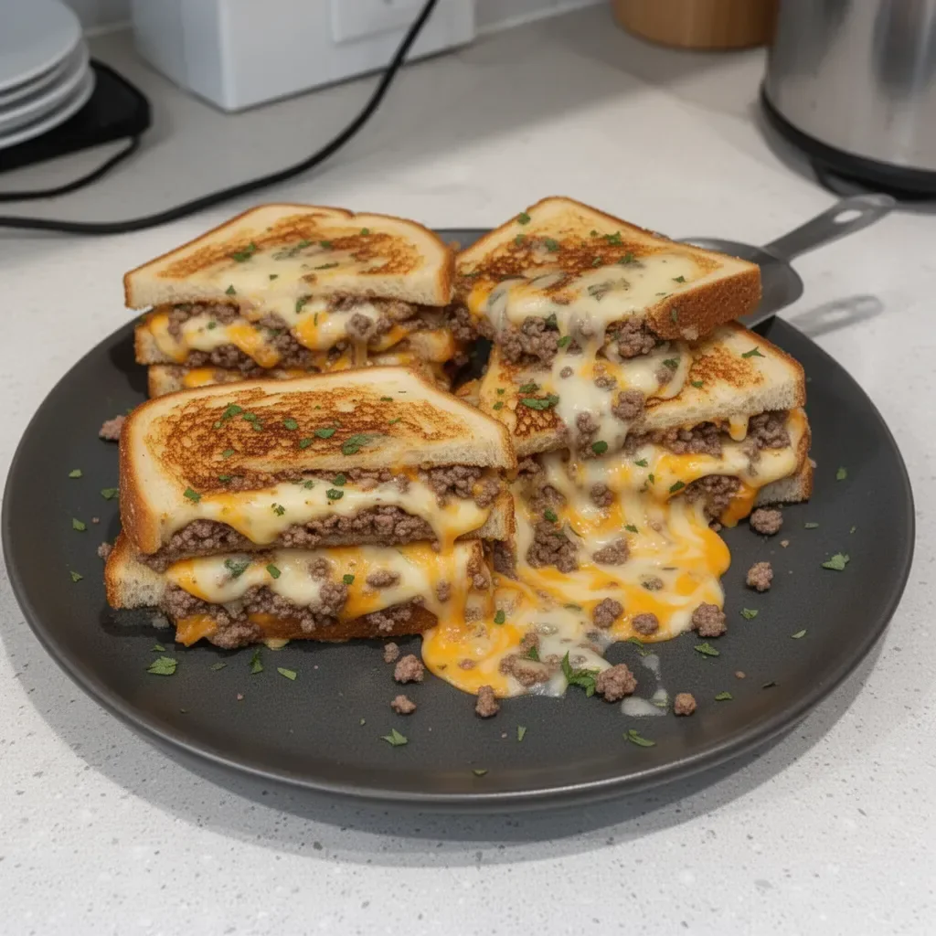 Delicious Ultimate Cheesy Ground Beef Melt with gooey cheese and flavorful beef