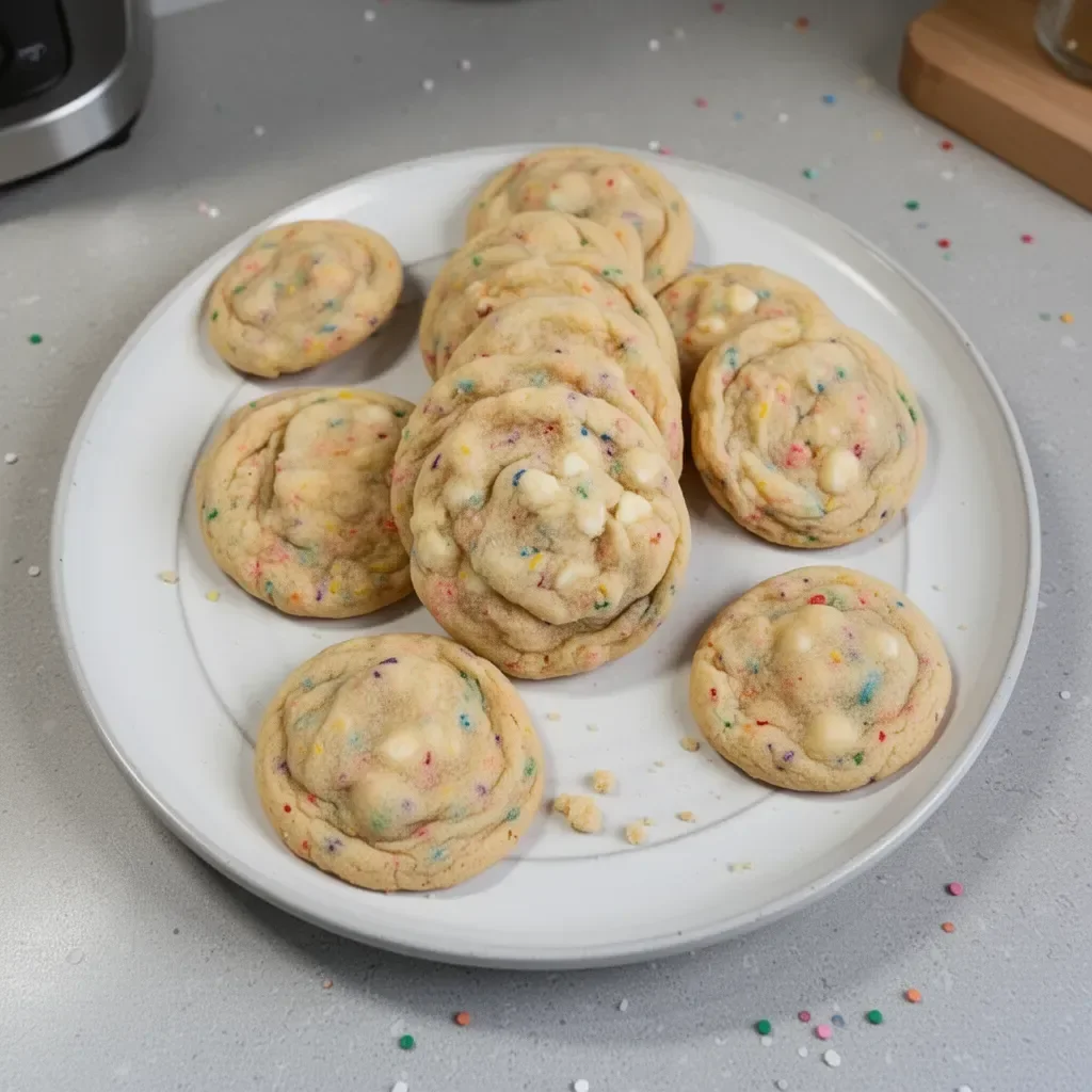 Assorted birthday cookies decorated with colorful icing and sprinkles