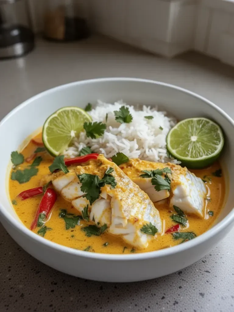Coconut Lime Fish Curry with Jasmine Rice