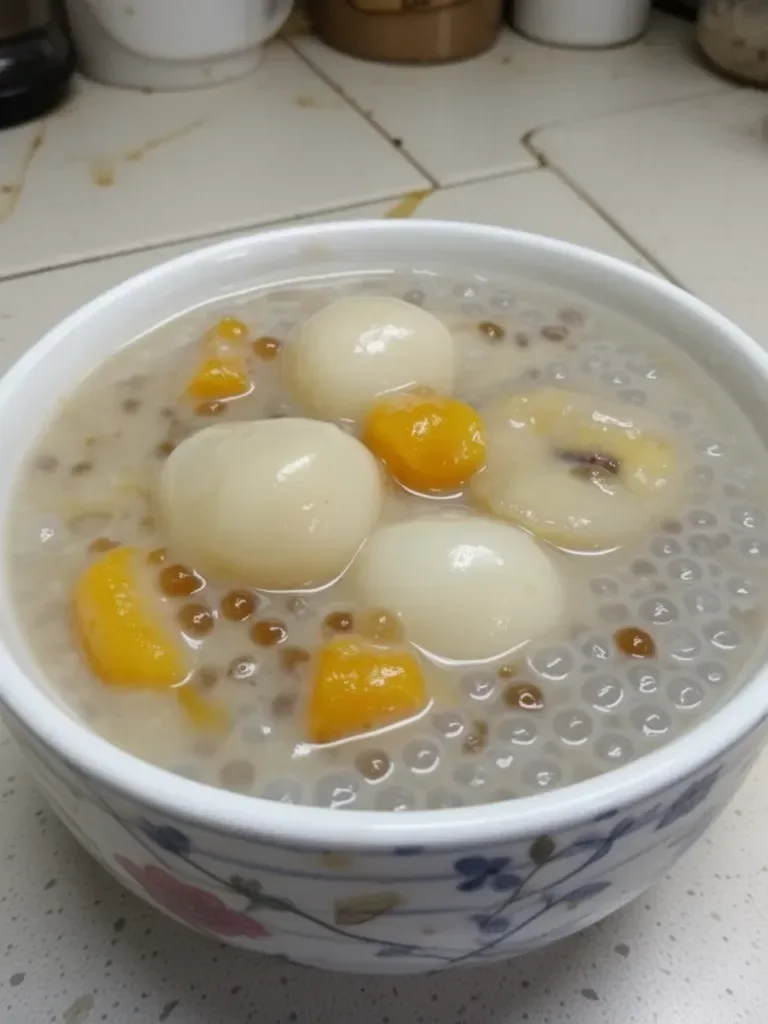 Coconut Milk Dessert with Glutinous Rice Balls and Tapioca Pearls