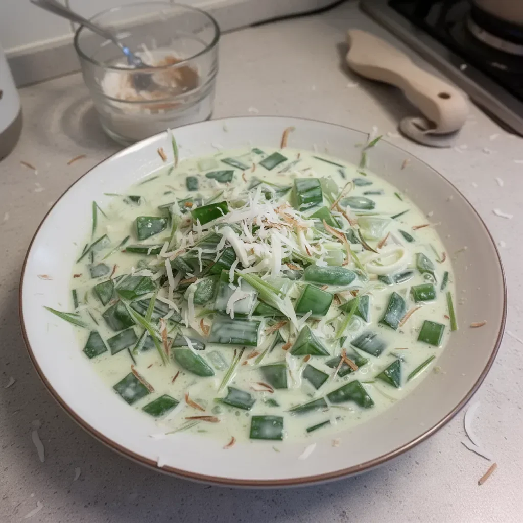 A vibrant Coconut Pandan Salad featuring fresh ingredients and garnished beautifully.