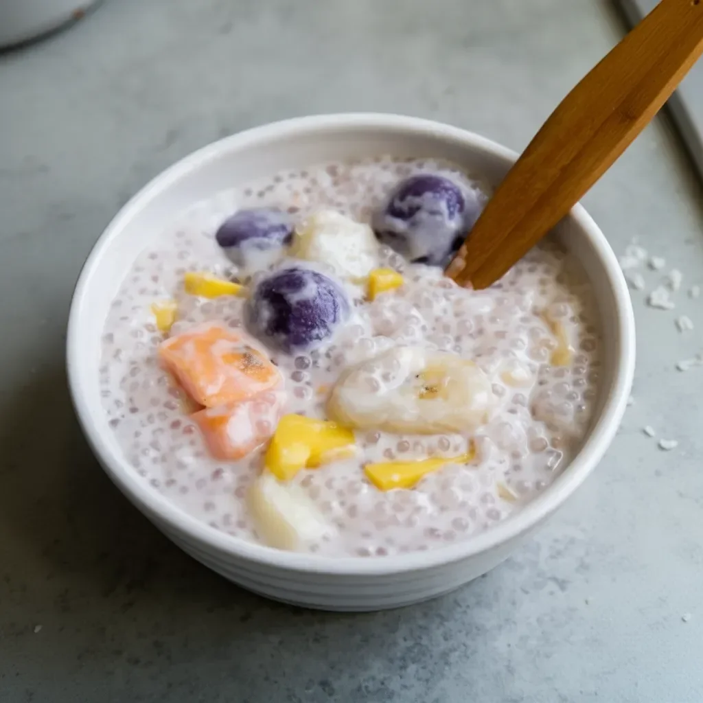 Delicious coconut rice balls served in creamy coconut milk