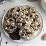 Delicious cookies and cream cookie on a plate with chocolate chunks