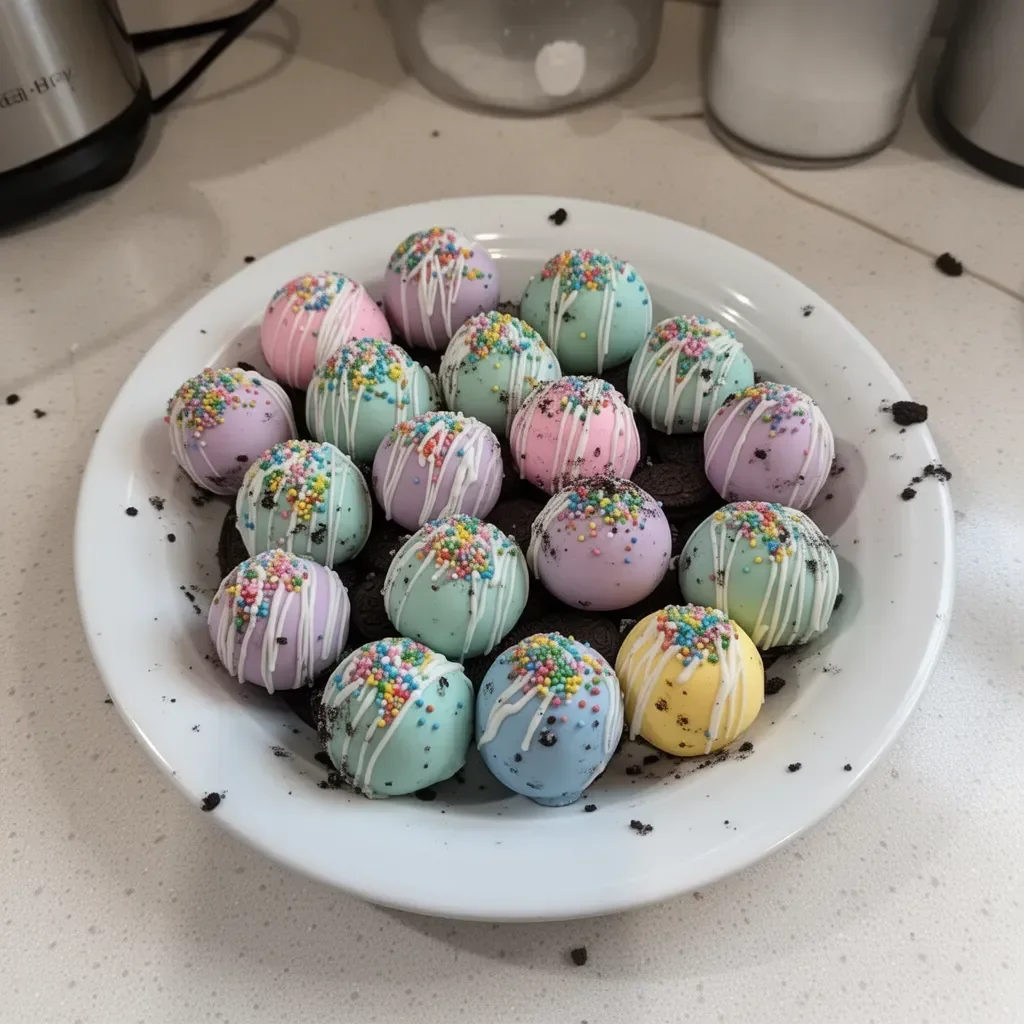 Colorful Easter Egg Oreo Balls decorated for the holiday season