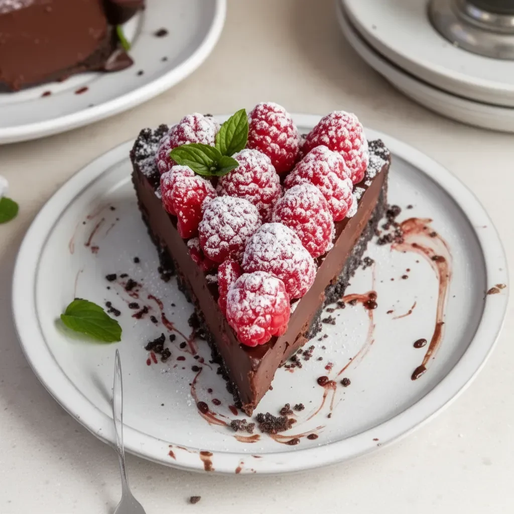 Easy chocolate raspberry tart with fresh raspberries and rich chocolate filling