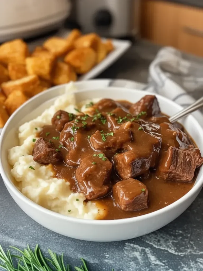 Easy Crock Pot Beef Tips and Gravy