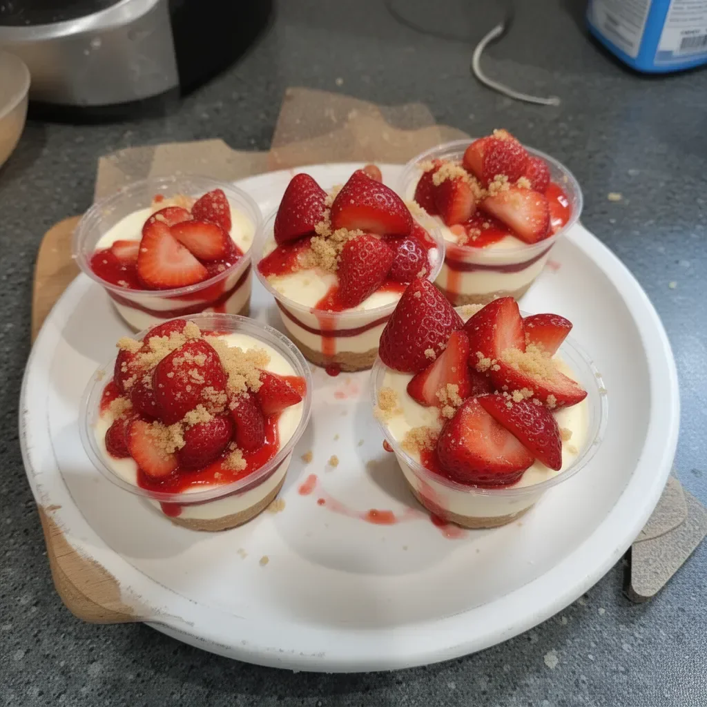 Easy no-bake strawberry cheesecake cups with fresh strawberries