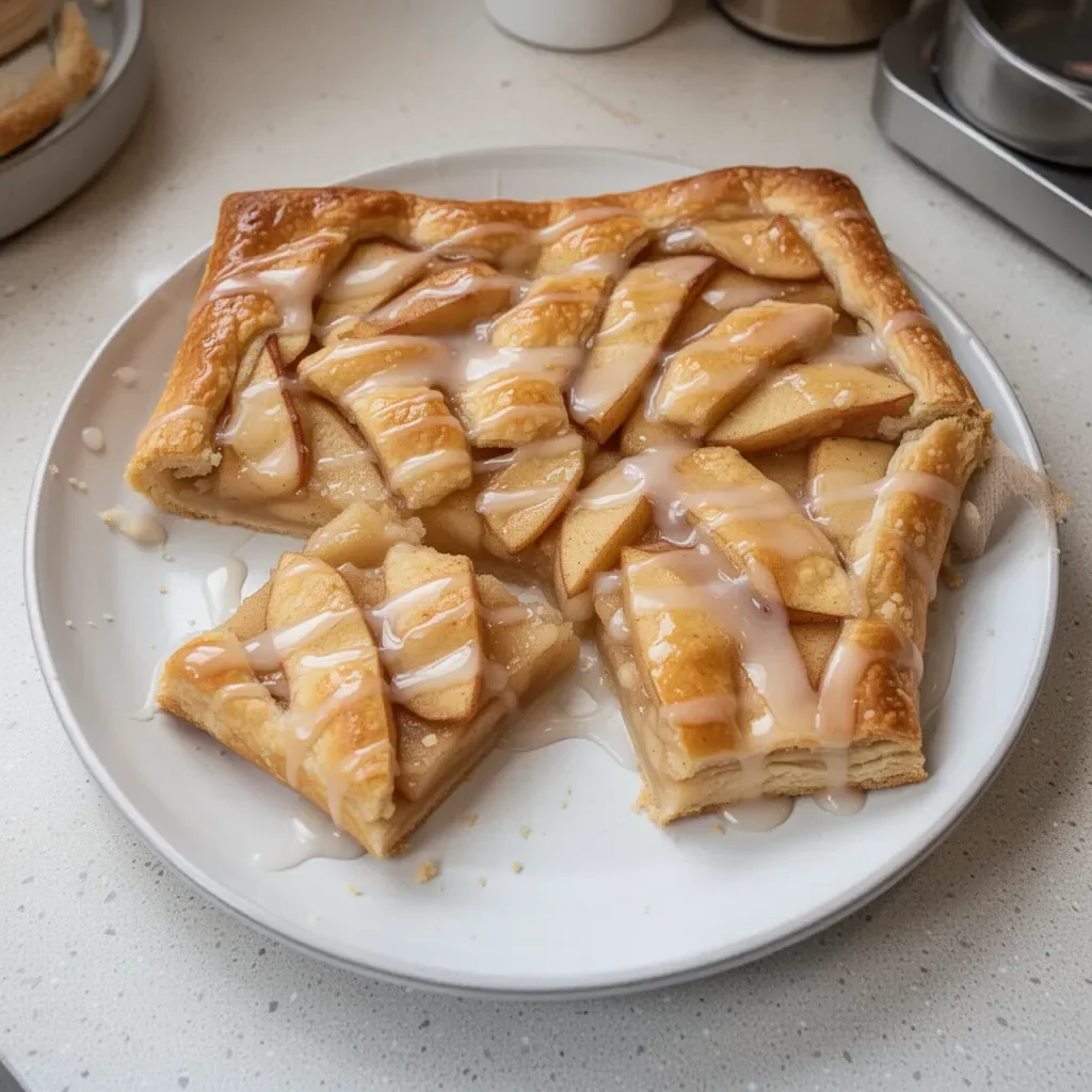 Glazed apple slab pie with a golden crust and glazed apple topping