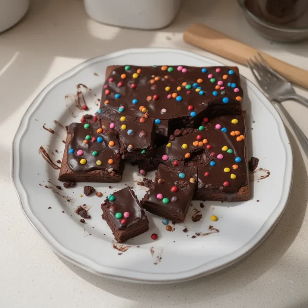 Gourmet cosmic brownies topped with colorful sprinkles and drizzled chocolate