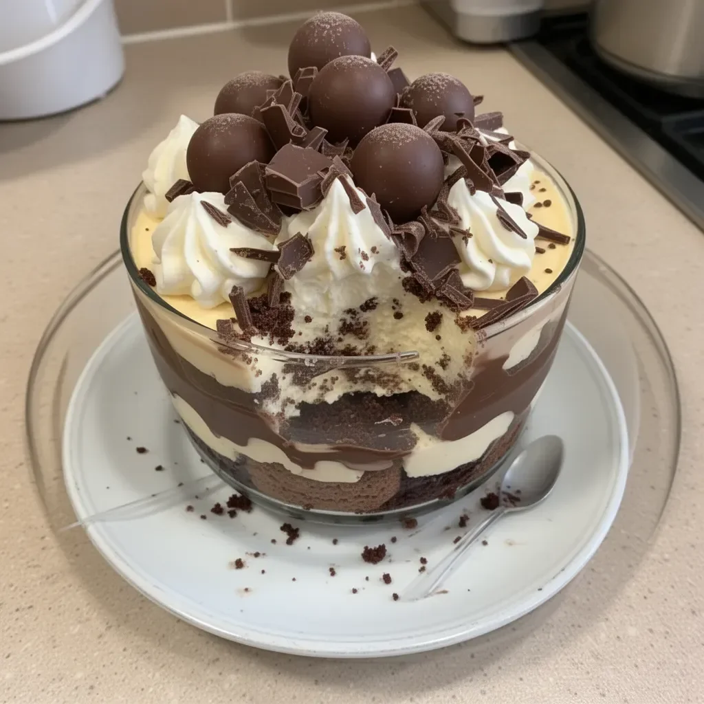 Heavenly chocolate cheesecake trifle layered with creamy cheesecake and chocolate.