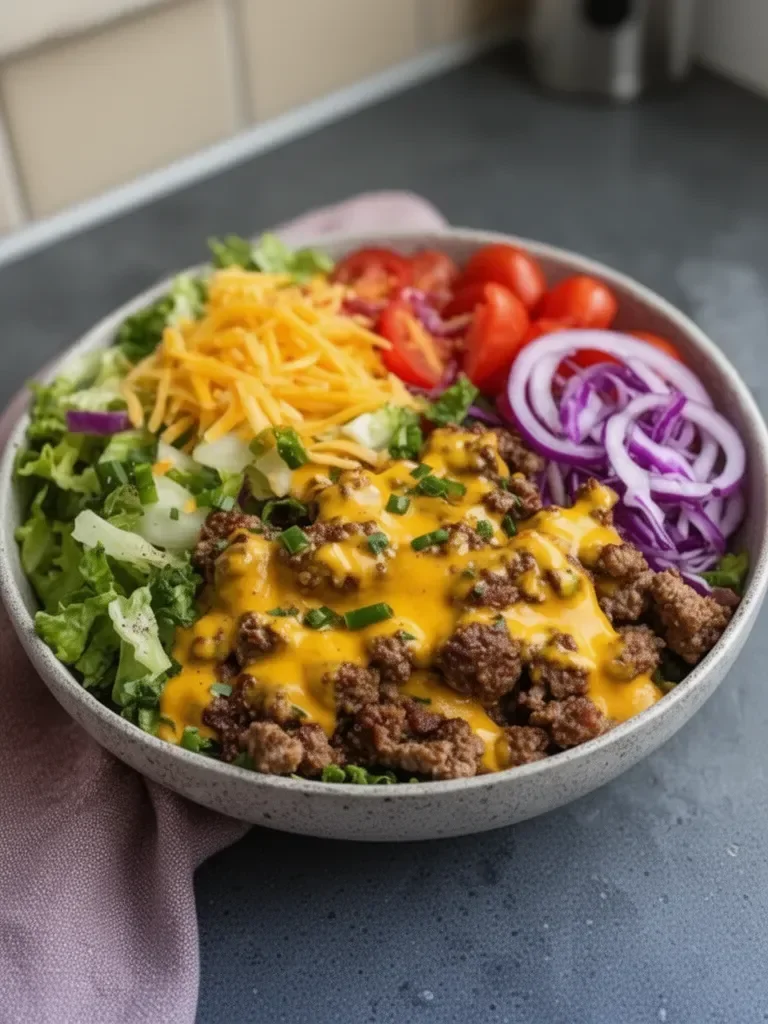 High-Protein Cheeseburger Bowls Recipe – Low-Carb Meal Prep with Ground Beef & Burger Sauce