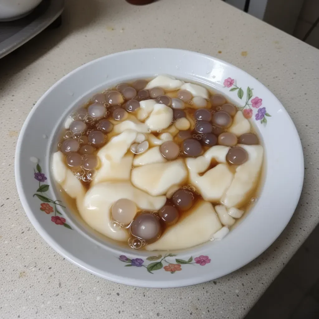 Delicious homemade taho with silken tofu, sweet syrup, and sago pearls