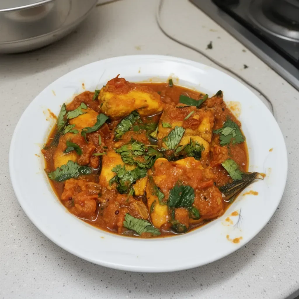Delicious simple Bengali fish curry served in a bowl with rice