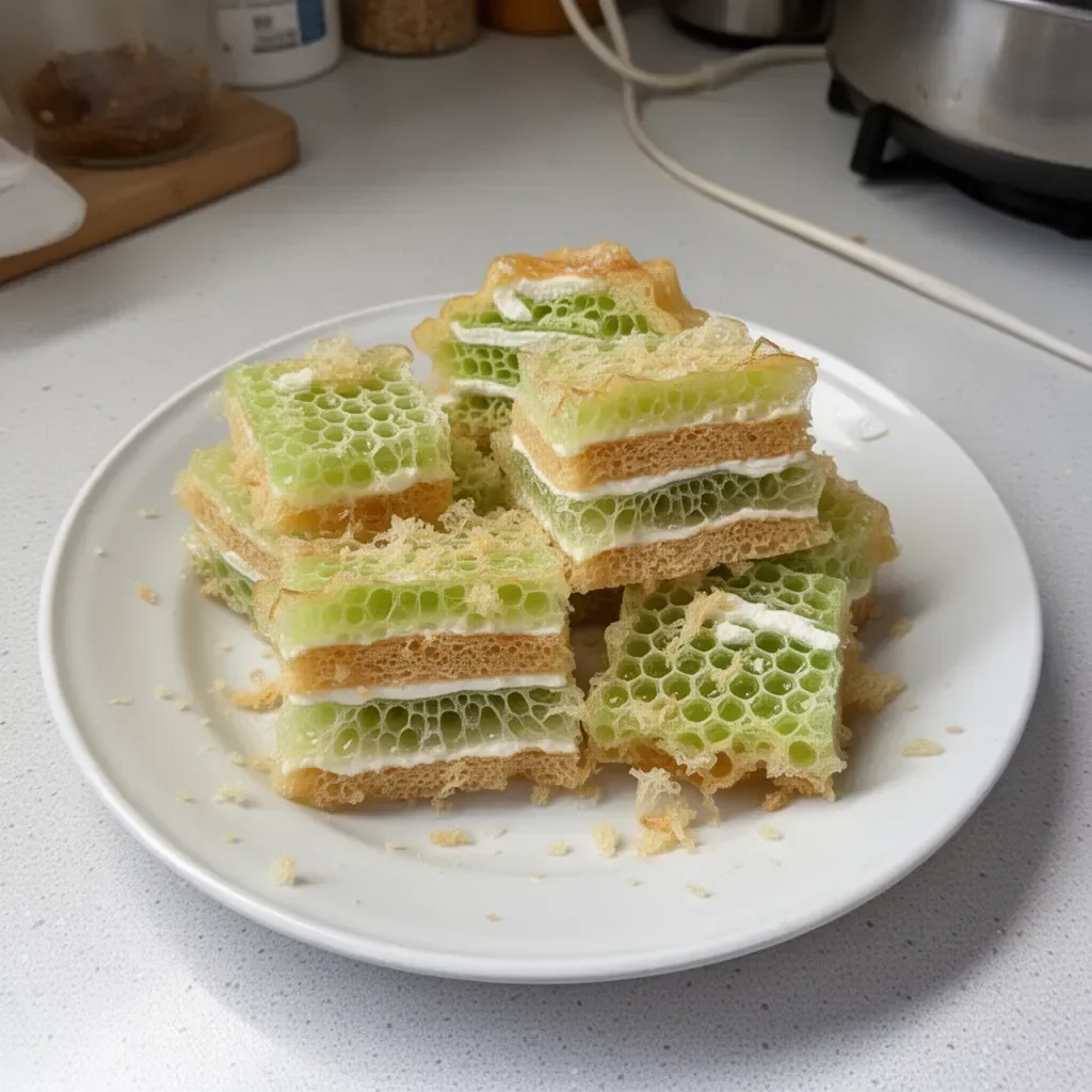 Delicious Vietnamese Honeycomb Cake freshly baked and served on a plate