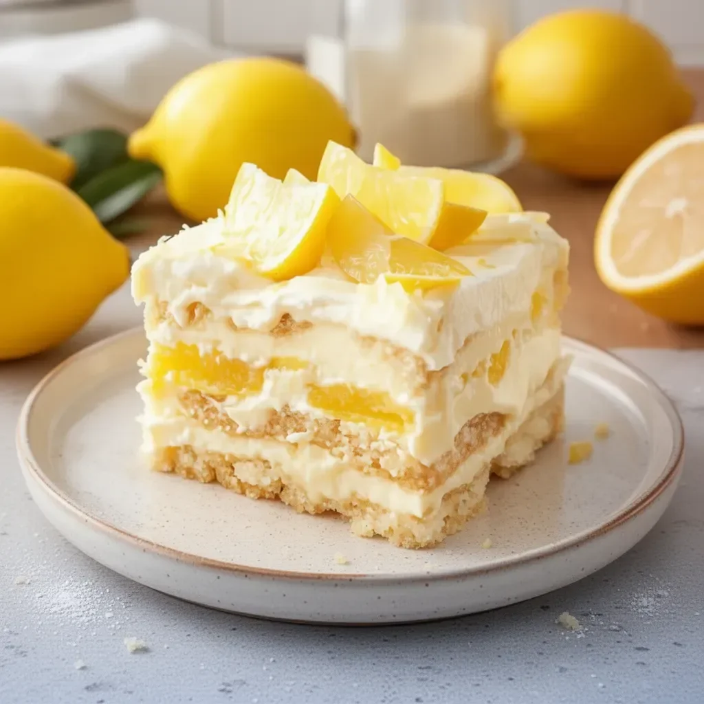 Delicious Lemon Tiramisu dessert garnished with lemon and mint