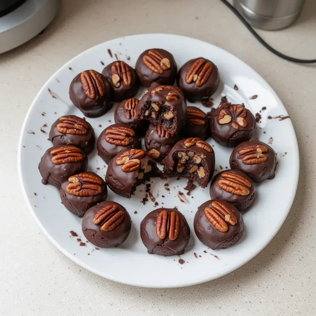 Delicious Pecan Pie Brownie Bites topped with crunchy pecans