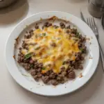 Delicious quick ground venison casserole in a baking dish