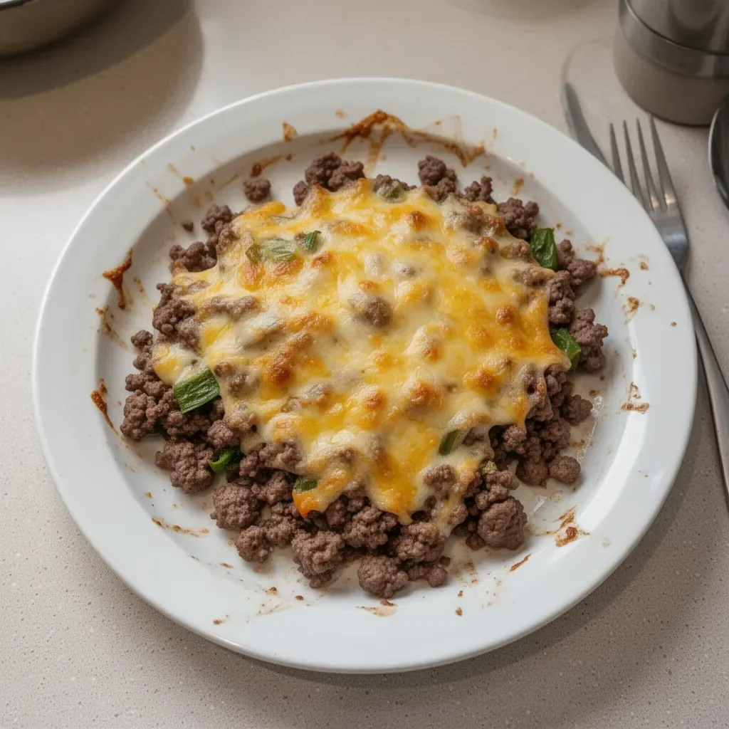 Delicious quick ground venison casserole in a baking dish