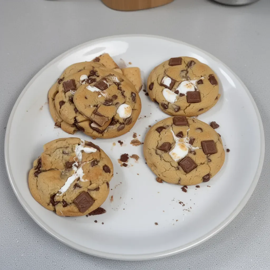 Freshly baked S'mores Cookies with chocolate and marshmallows