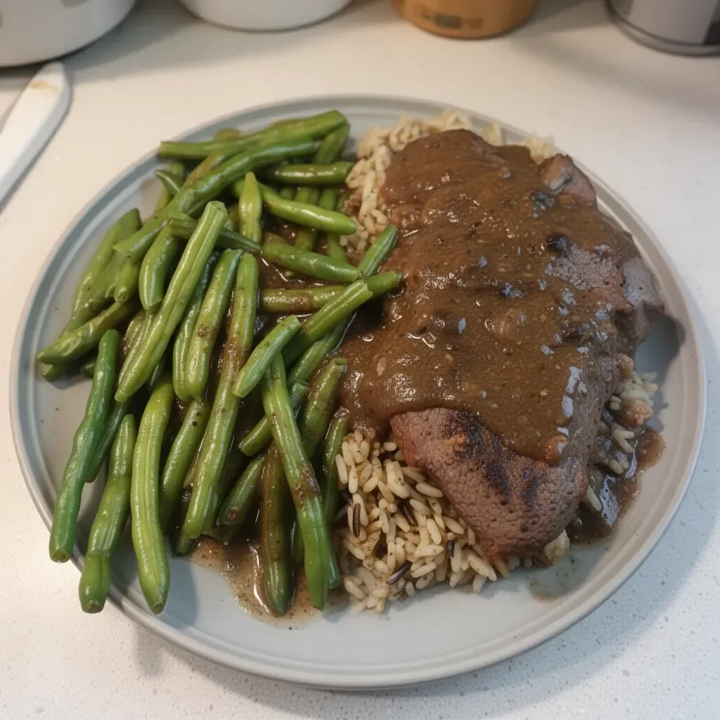 Delicious smothered venison backstrap served on a plate