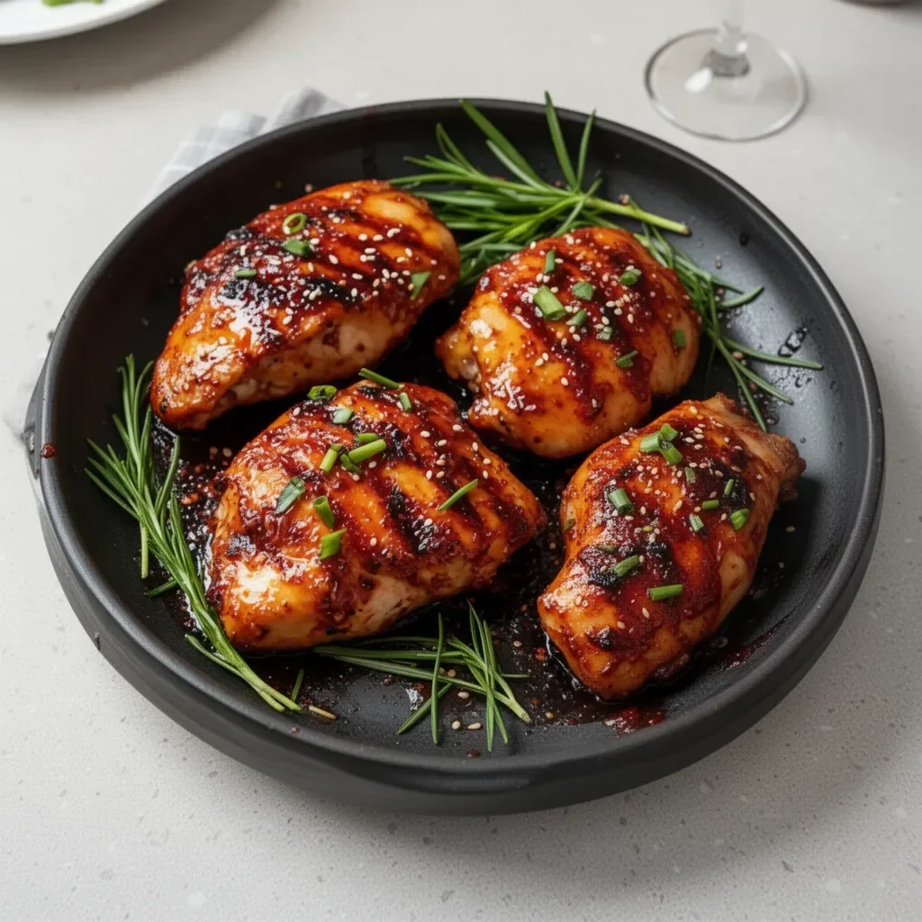 Plate of Spicy Gochujang Chicken with vegetables