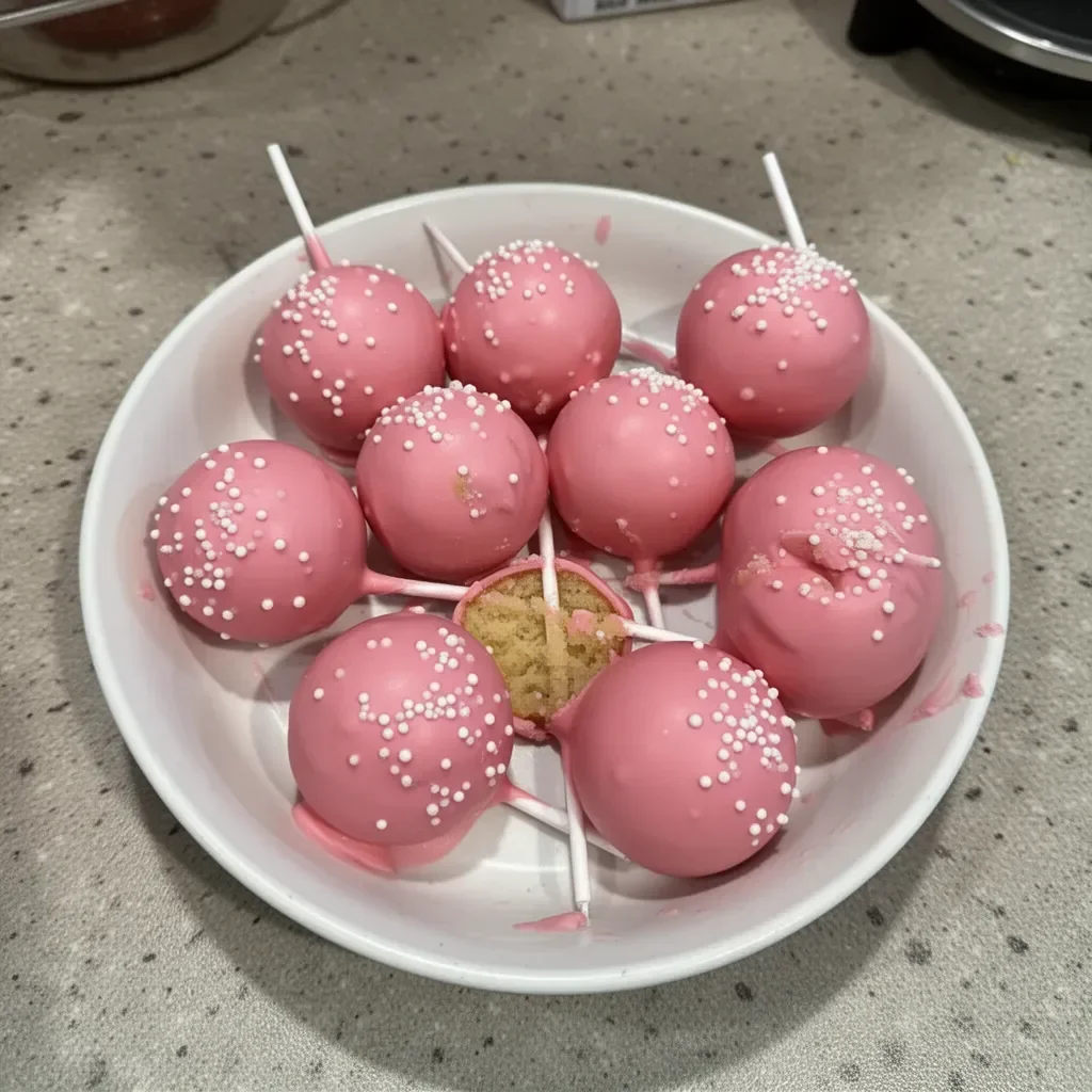 Homemade Starbucks cake pop with colorful sprinkles on a stick