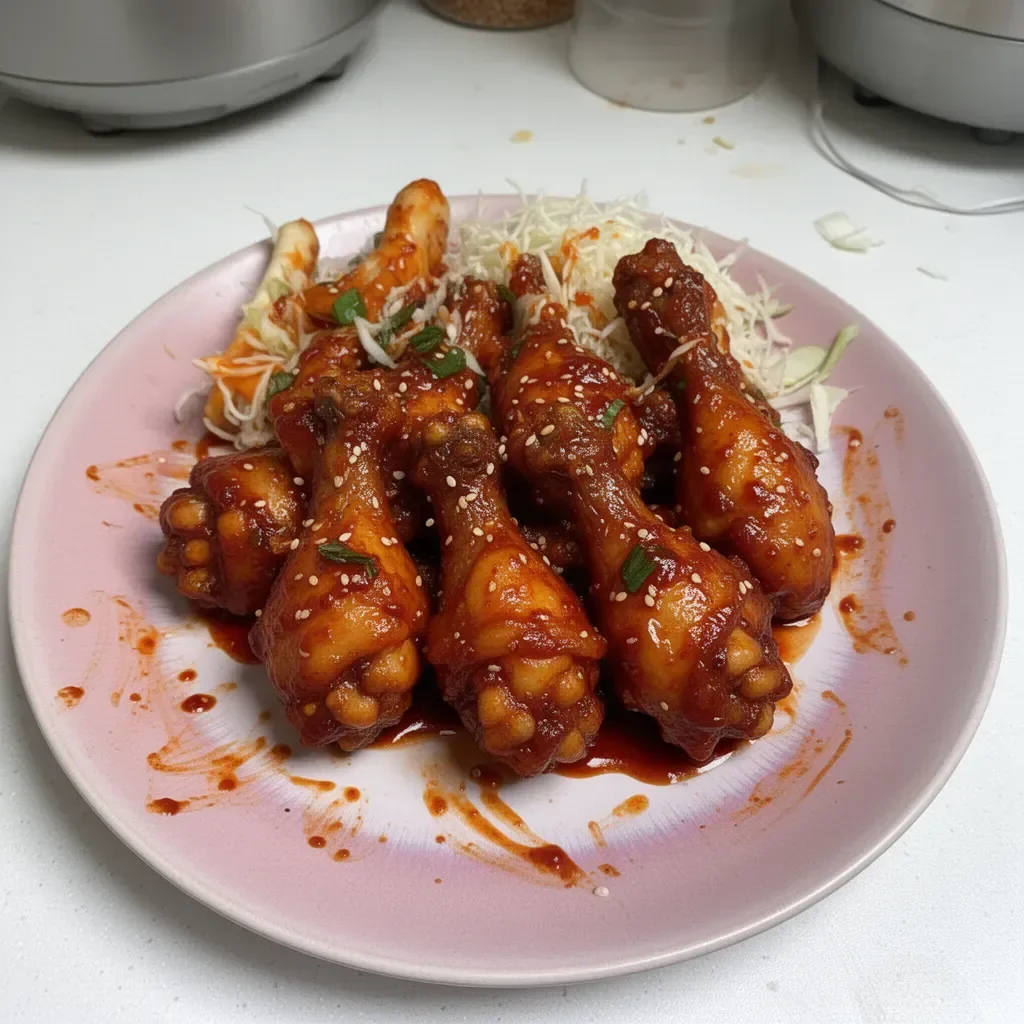 Delicious sticky Gochujang chicken served with rice and veggies