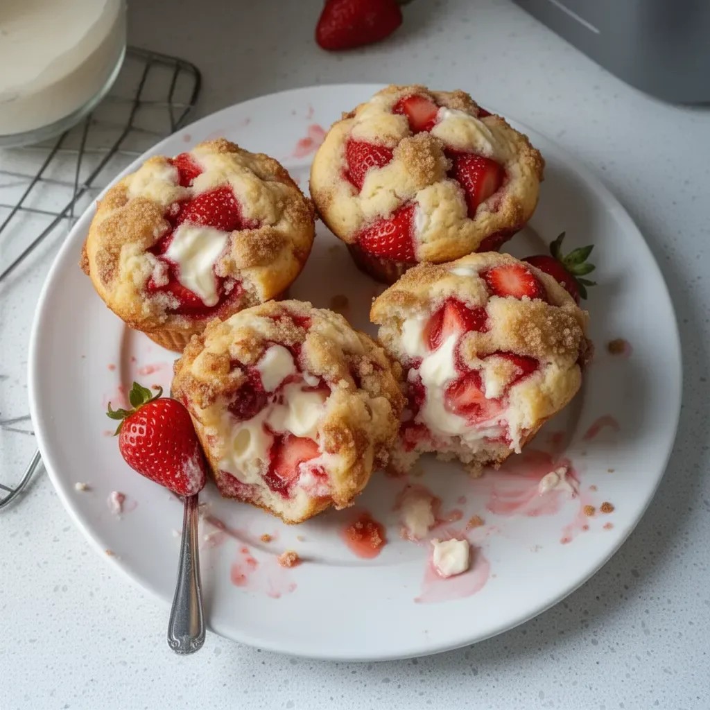Delicious strawberry cream cheese muffins with a soft, fluffy texture.