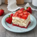Delicious Strawberry Tiramisu layered with strawberries and mascarpone cream