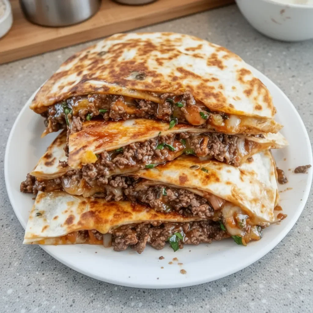 Delicious venison quesadilla with melted cheese and toppings ready to serve