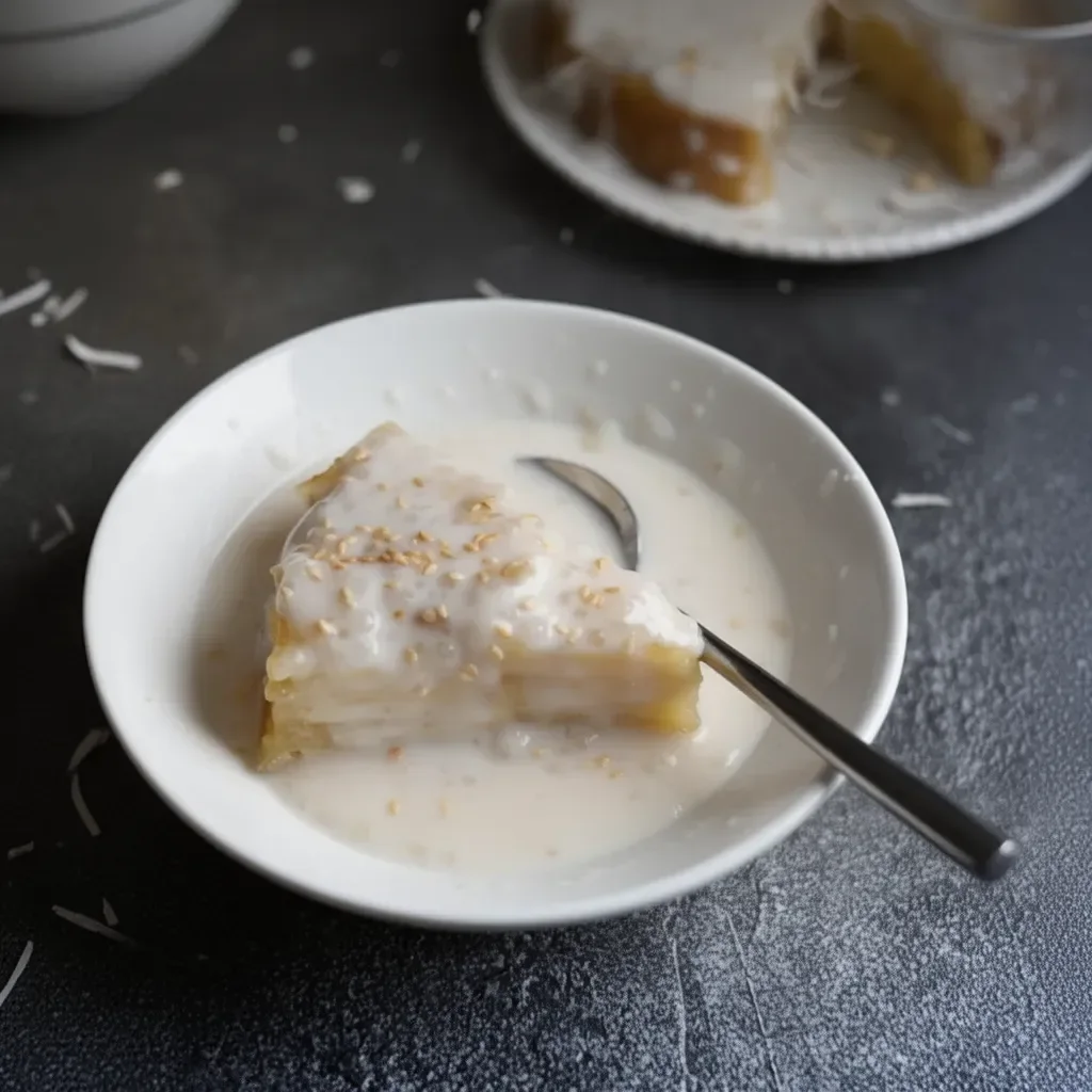 Vietnamese Steamed Banana Pudding served in Coconut Sauce