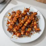 Grilled BBQ-Teriyaki Chicken Kabobs with colorful bell peppers and onions
